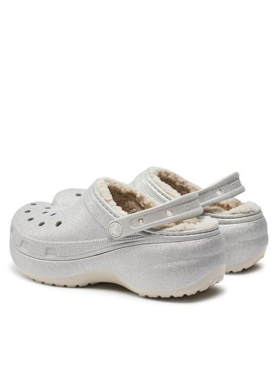 Crocs Crocs Nazouváky Classic Platform Glitter Lined Clog W 210413 Stříbrná