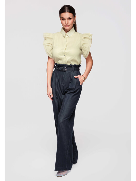 Ombre Ombre Košile OW-SH-E0037 Zelená Slim Fit