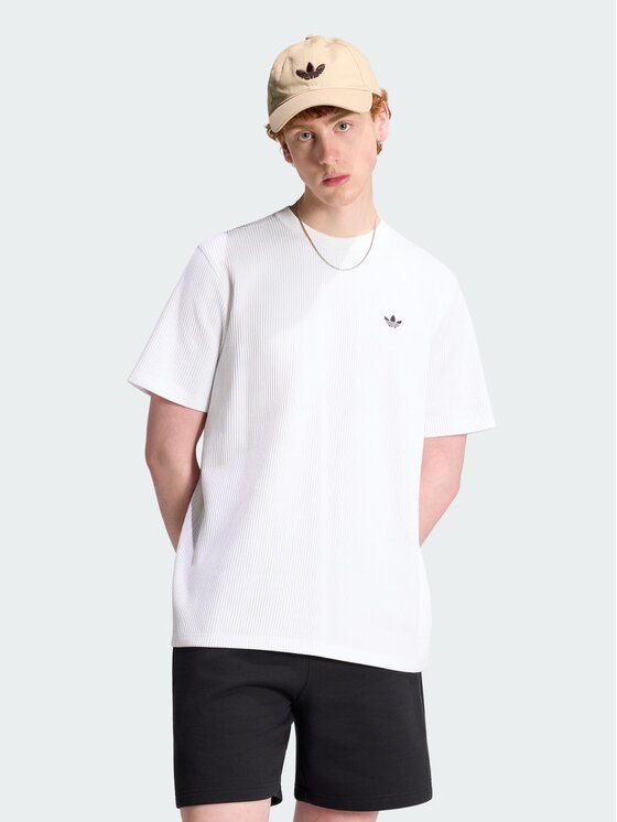adidas adidas T-Shirt TREFOIL ESSENTIALS WAFFLE Biały Regular Fit