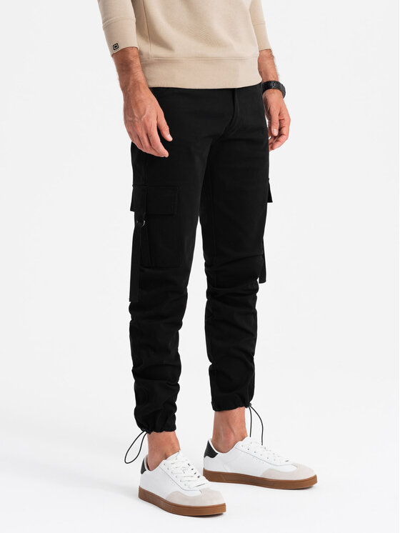 Ombre Ombre Kalhoty z materiálu OM-PACG-0197 Černá Regular Fit