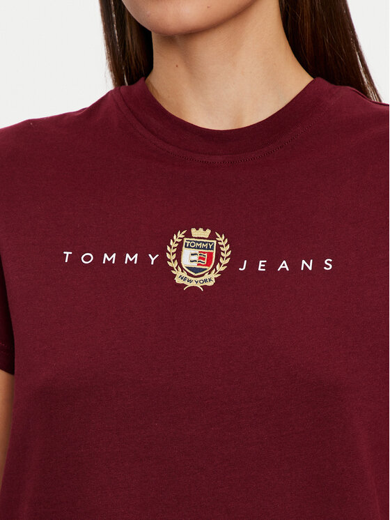 Tommy Jeans Tommy Jeans Tričko Crest Linear DW0DW18795 Bordová Regular Fit