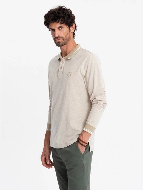 Ombre Ombre Longsleeve OM-POLS-0129 Beżowy Regular Fit