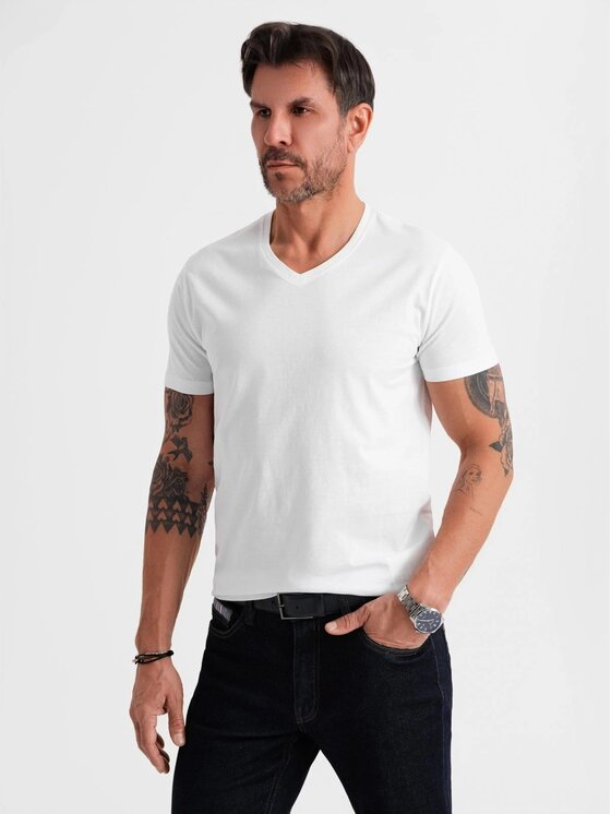 Ombre T-Shirt OM-TSBS-0237 Biały Regular Fit