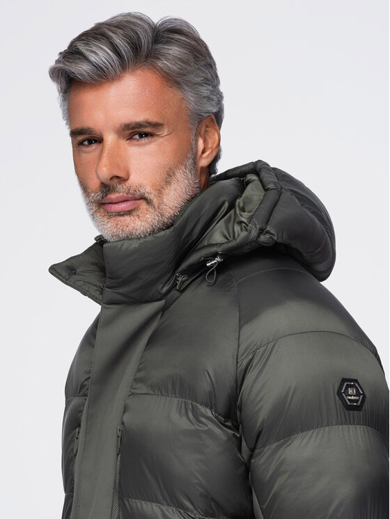 Ombre Ombre Kurtka zimowa OM-JALJ-0263 Zielony ciemny Regular Fit