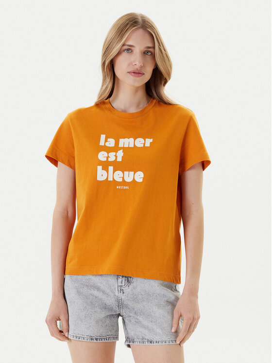 Mustang Mustang T-Shirt Floris 1016157 Oranžová Relaxed Fit