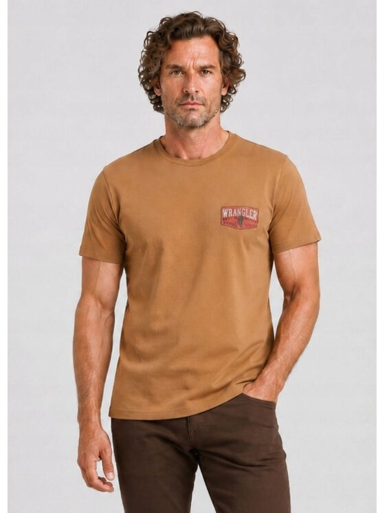 Wrangler Wrangler T-Shirt Small Logo Tee Brązowy Oversize