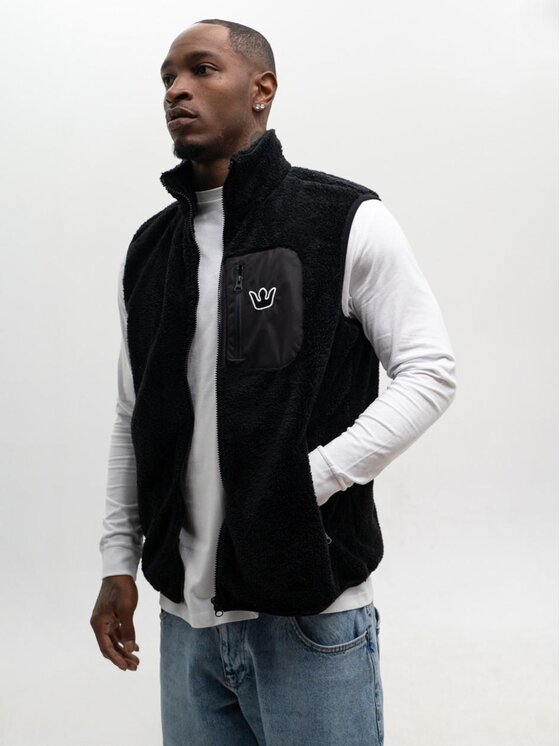 Jigga Wear Jigga Wear Kamizelka Bezrękawnik Polar Miś Sherpa Czarny Regular Fit