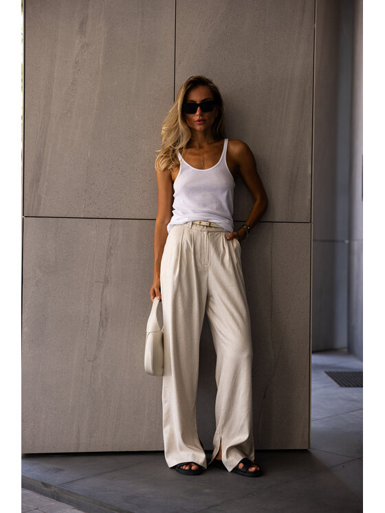 Hottie Hot Hottie Hot Παντελόνι υφασμάτινο PAY lniane Μπεζ Oversize