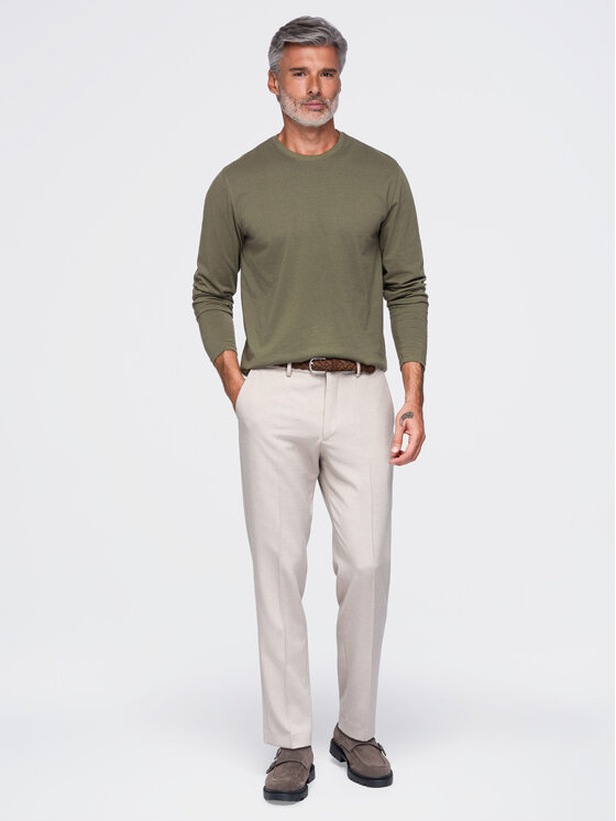 Ombre Ombre S dlouhým rukávem OM-LSBL-0142 Khaki Regular Fit