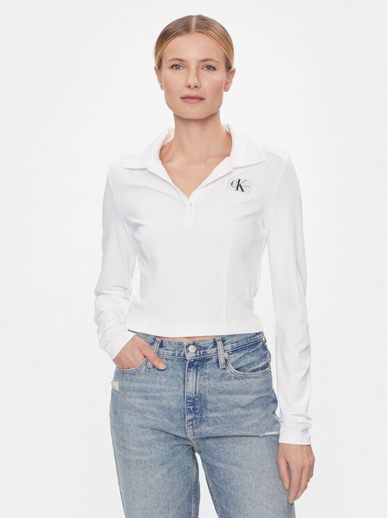 Calvin Klein Jeans Blúzka Polo Collar Milano Regular Top J20J222556 Biela Regular Fit