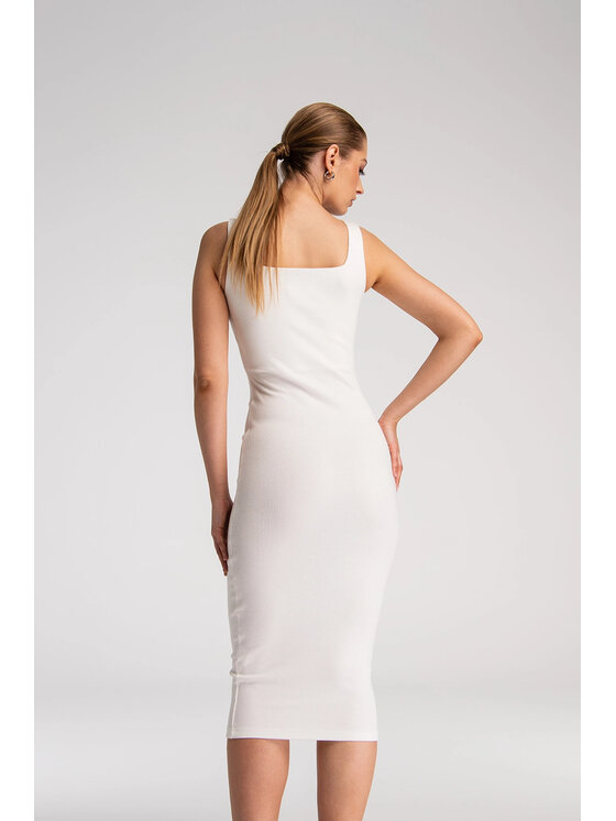 Nudyess Nudyess Úpletové šaty Soho Midi z prążka Écru Fitted Fit