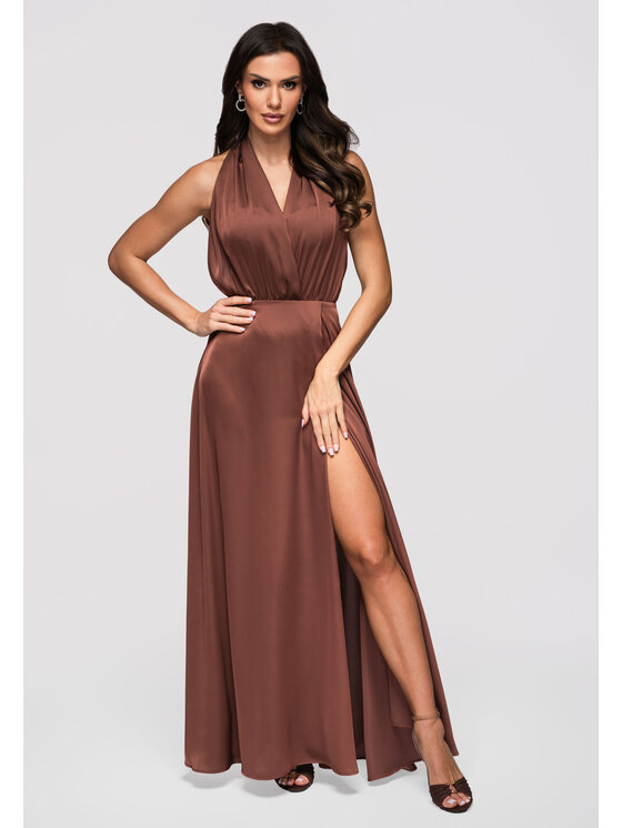 Ombre Ombre Sukienka wieczorowa LA-OM-DLR359 Brązowy Regular Fit