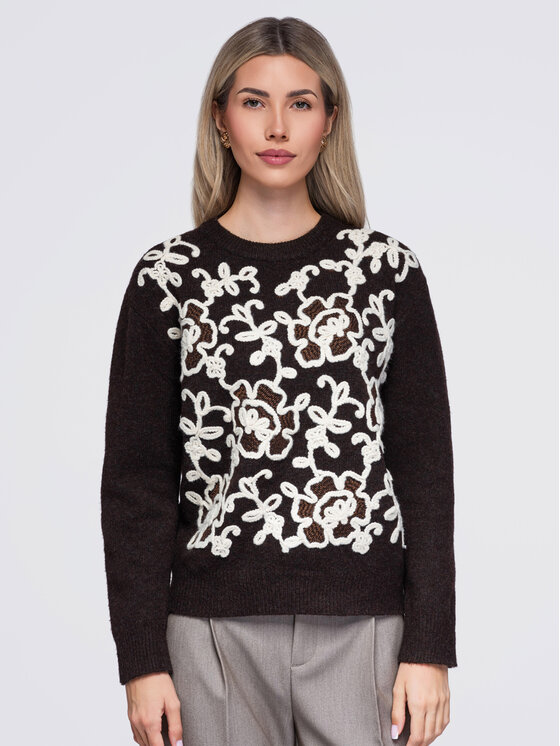 Ombre Ombre Sweter OW-SW-E0036 Brązowy Regular Fit