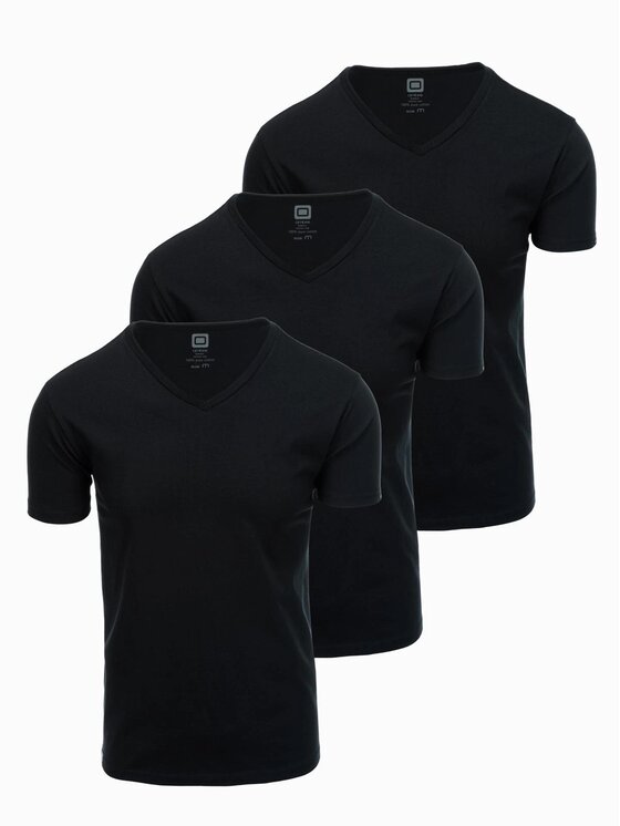 Ombre Ombre Komplet 3 t-shirtów OM-TSBS-0233 Czarny Regular Fit
