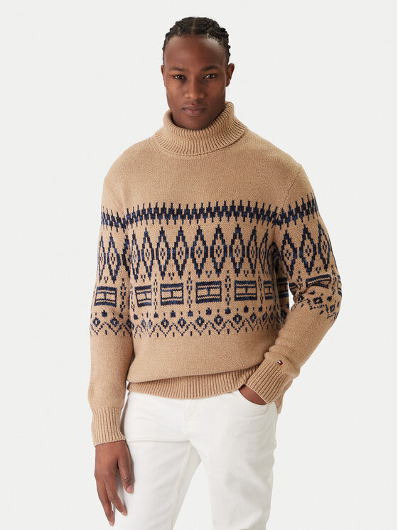 Tommy Hilfiger Tommy Hilfiger Bluză cu gât Fairisle MW0MW40843 Bej Regular Fit