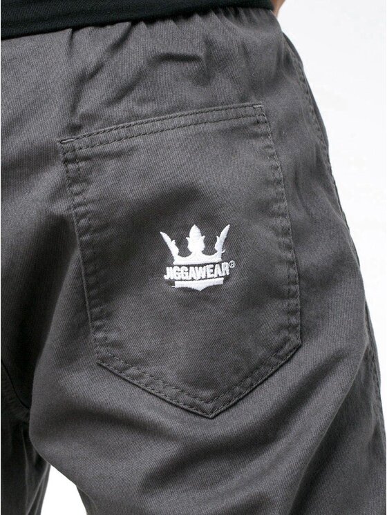 Jigga Wear Jigga Wear Spodnie materiałowe Spodnie Materiałowe Jogger Ze Ściągaczem Jigga Wear Crown Ciemne Szare 6XL Szary Jogger Fit