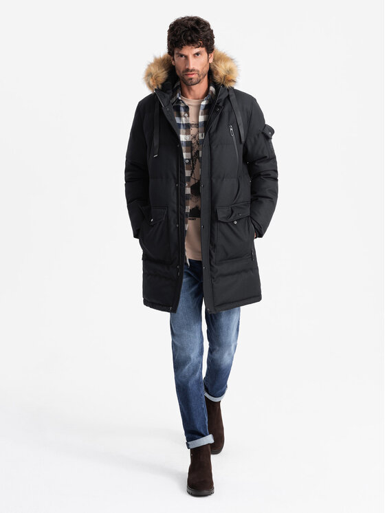 Ombre Ombre Parka OM-JALJ-0182 Czarny Regular Fit