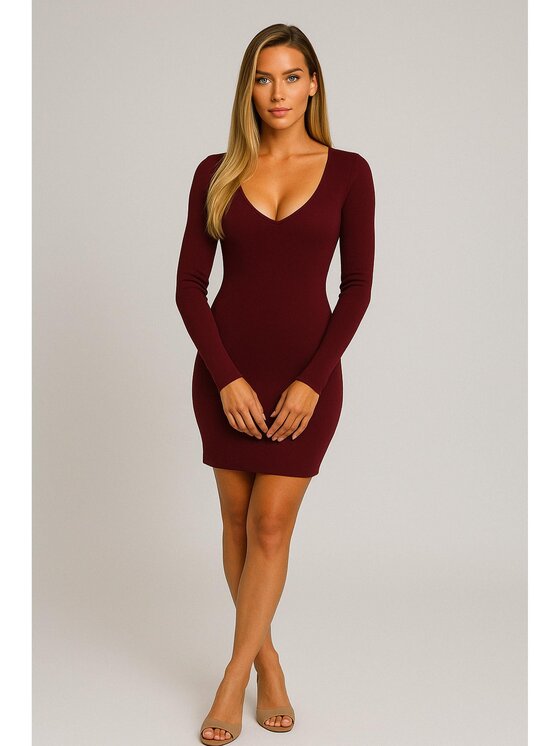 Nudyess Nudyess Sukienka dzianinowa Verve mini Bordowy Fitted Fit