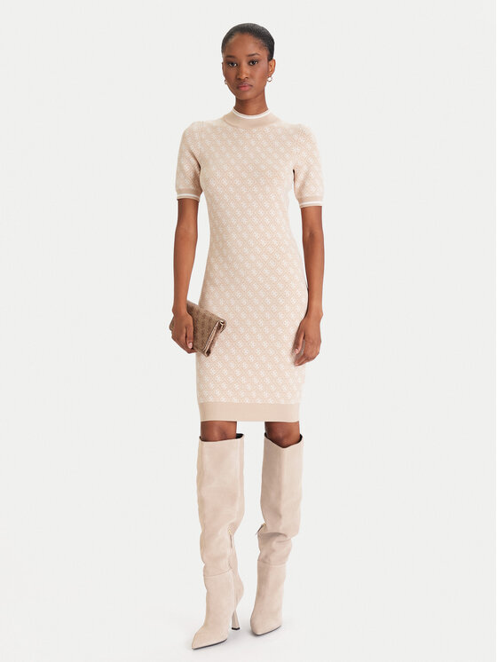 Guess Guess Trikotažinė suknelė W3YK39 Z37K0 Smėlio Slim Fit
