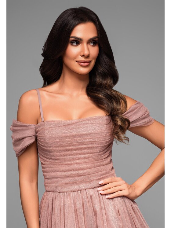 Ombre Ombre Sukienka koktajlowa LA-OM-DLR060 Beżowy Regular Fit