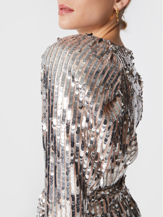 ROTATE ROTATE Коктейлна рокля Sequin RT2259 Сребрист Slim Fit