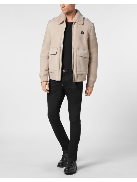 PHILIPP PLEIN PHILIPP PLEIN Giacca di pelle 14711 Beige Regular Fit