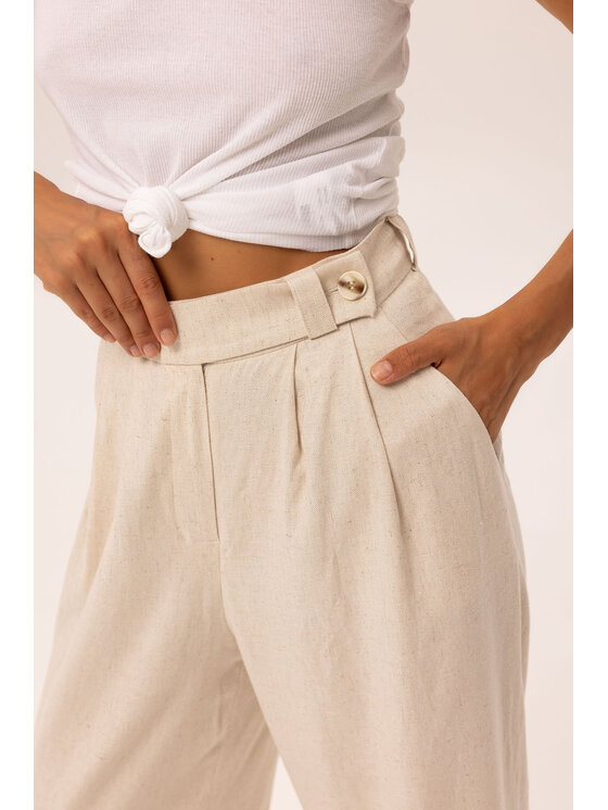 Hottie Hot Hottie Hot Παντελόνι υφασμάτινο PAY lniane Μπεζ Oversize