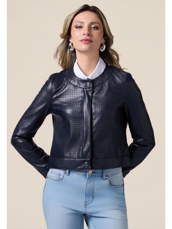 Oltre Oltre Giacca in similpelle R355R102172N034 Blu Cropp Fit