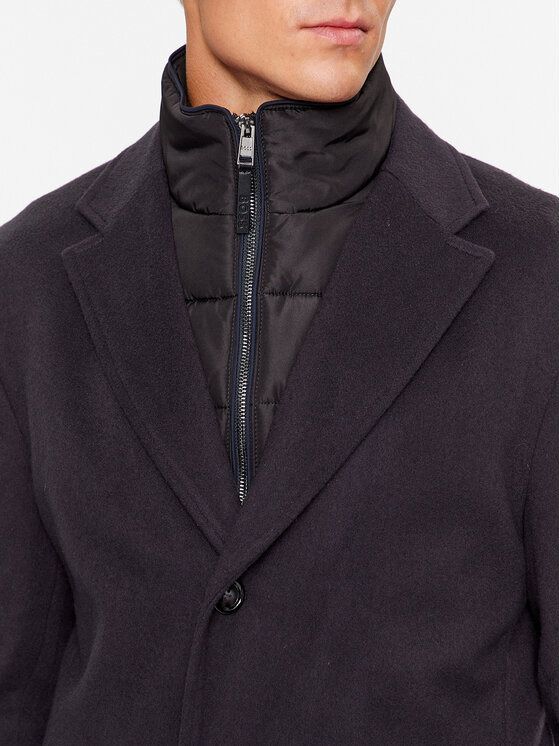 BOSS Boss Płaszcz wełniany H-Hyde-Bib-234 50502250 Granatowy Slim Fit