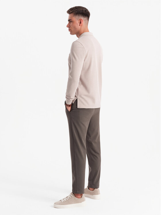 Ombre Ombre Longsleeve OM-POLS-0131 Beżowy Regular Fit