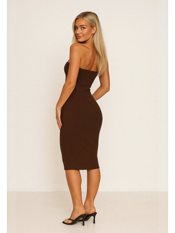 Nudyess Nudyess Sukienka dzianinowa Melrose Mimi z prążka Brązowy Fitted Fit