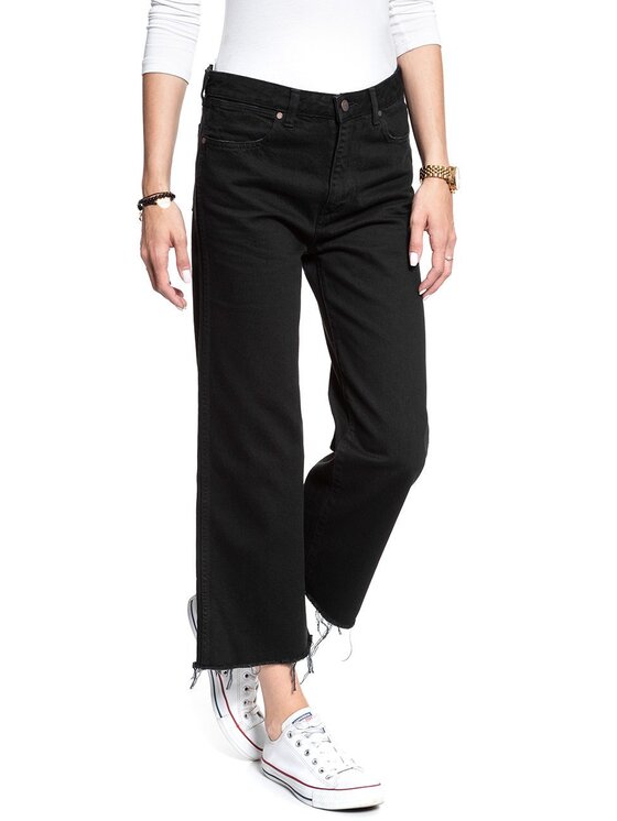 Wrangler Wrangler Jeansy RETRO CROP BOYFRIEND Czarny Loose Fit