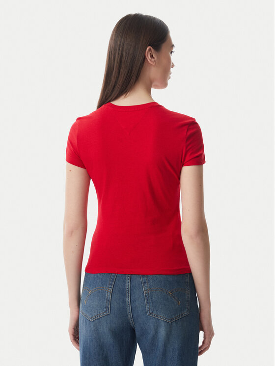 Tommy Jeans Tommy Jeans T-shirt Ess Logo DW0DW23479 Rosso scuro Slim Fit