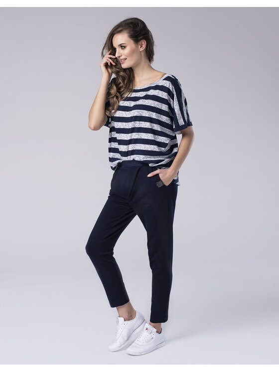 Look Made With Love Look Made With Love Spodnie dzianinowe Boyfriend Look 415 navy blue Granatowy Boyfriend Fit