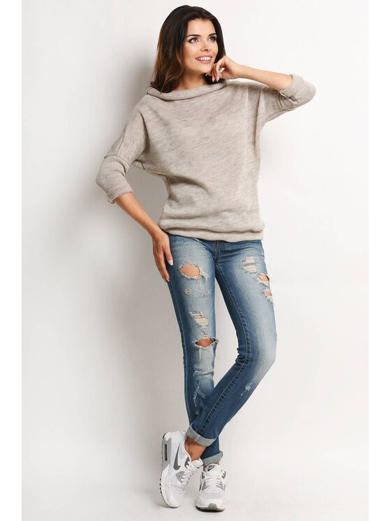 Awama Awama Sweter A121 Beżowy Basic Fit