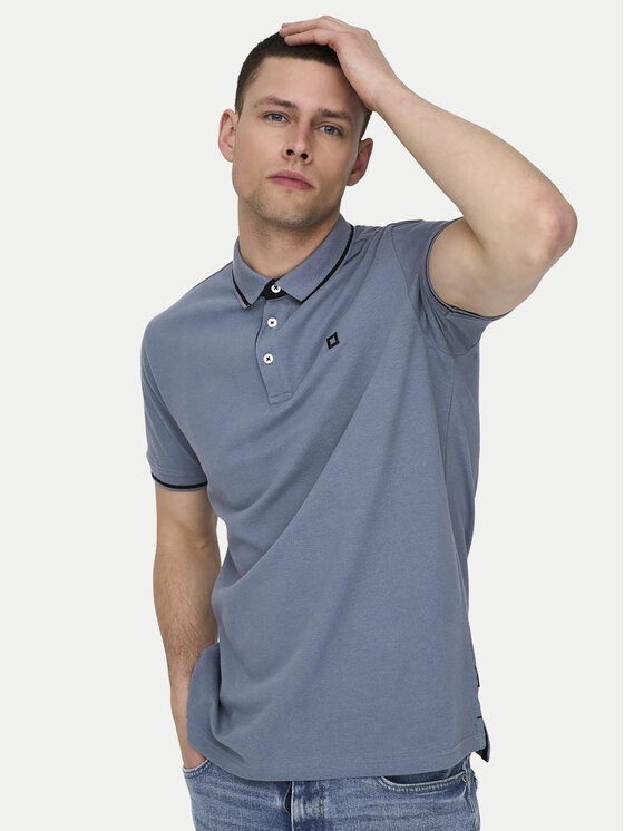 Only & Sons Only & Sons Тениска с яка и копчета Fletcher 22024827 Син Regular Fit