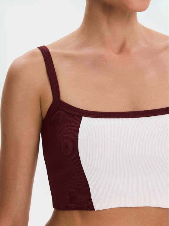 Nudyess Nudyess Top Alex z prążka Bordowy Slim Fit