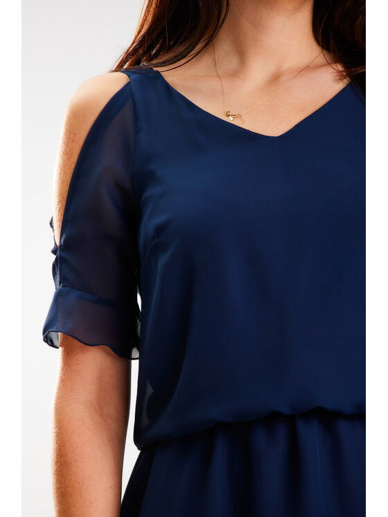 Awama Awama Sukienka letnia A572 Granatowy Basic Fit