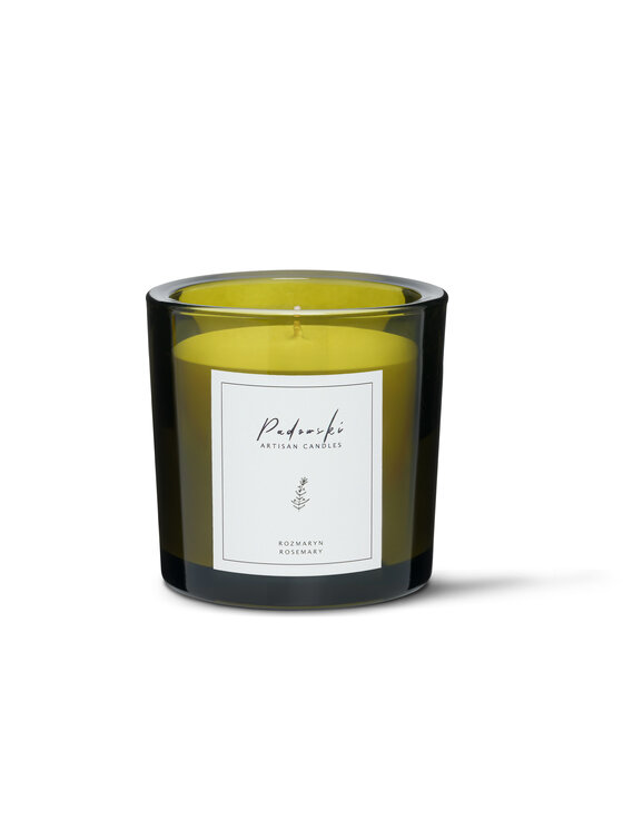 Padowski Artisan Candles Padowski Artisan Candles Świeca zapachowa ROZMARYN - ŚWIECA SOJOWA W CIEMNO ZIELONYM SZKLE Zielony