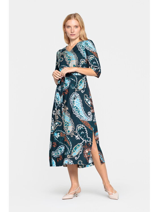 EMOI EMOI Sukienka codzienna granatowa midi z kieszeniami Granatowy Feminine Fit