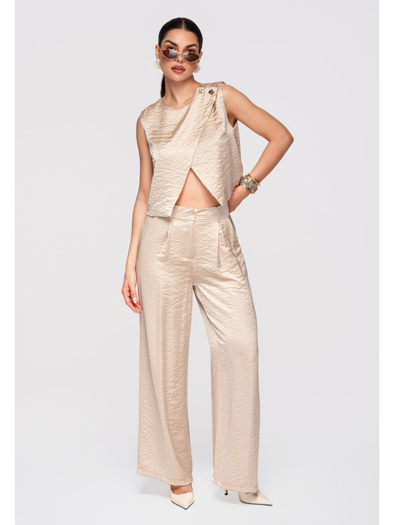 Ombre Ombre Bluzka OW-TS-E0004 Khaki Regular Fit