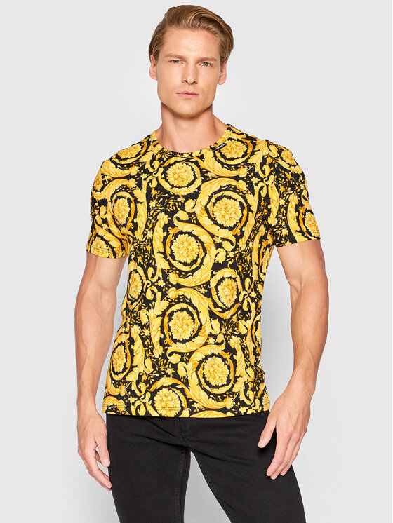 Versace Versace T-särk Barocco Print 1000959 Kollane Regular Fit