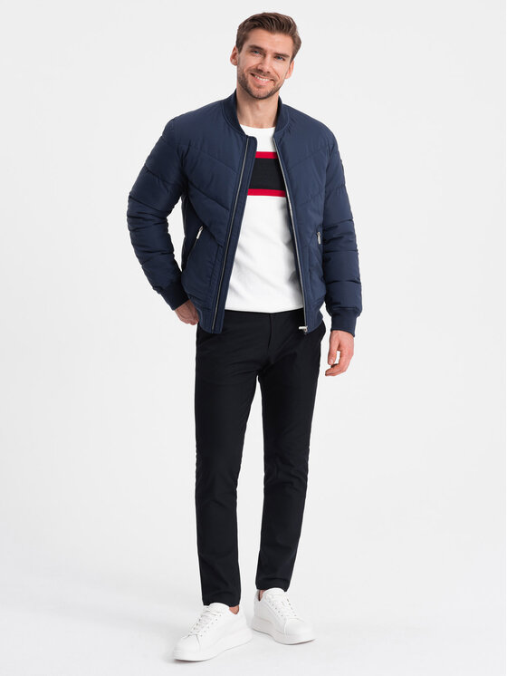 Ombre Ombre Kurtka bomber OM-JALP-0143 Granatowy Regular Fit