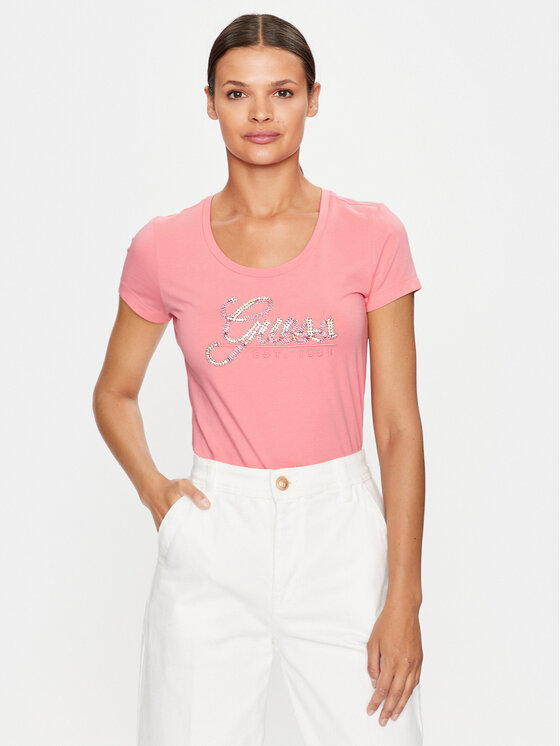 Guess T-krekls W3YI36 J1314 Rozā Slim Fit