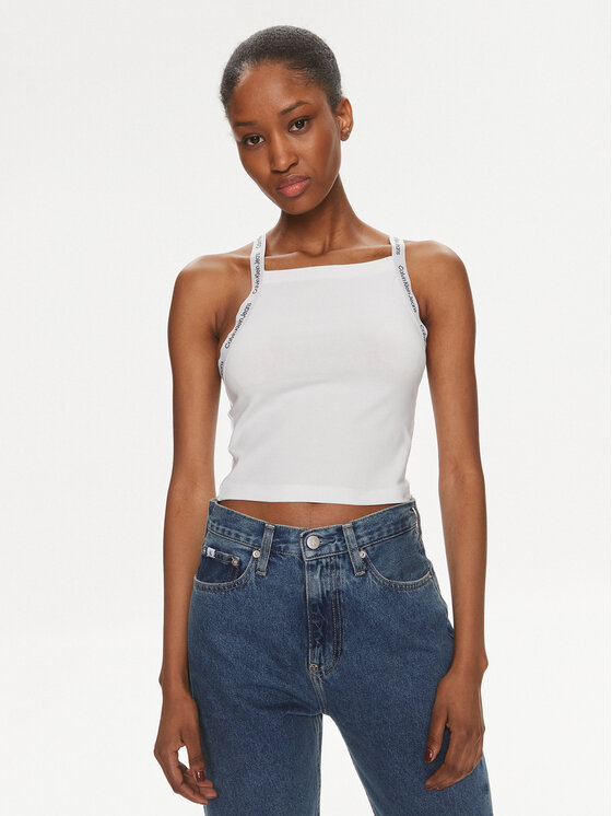 Calvin Klein Jeans Top Logo J20J223110 Bianco Slim Fit, taglia : M