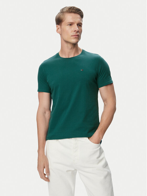 Tommy Jeans Tricou DM0DM04411 Verde închis Slim Fit