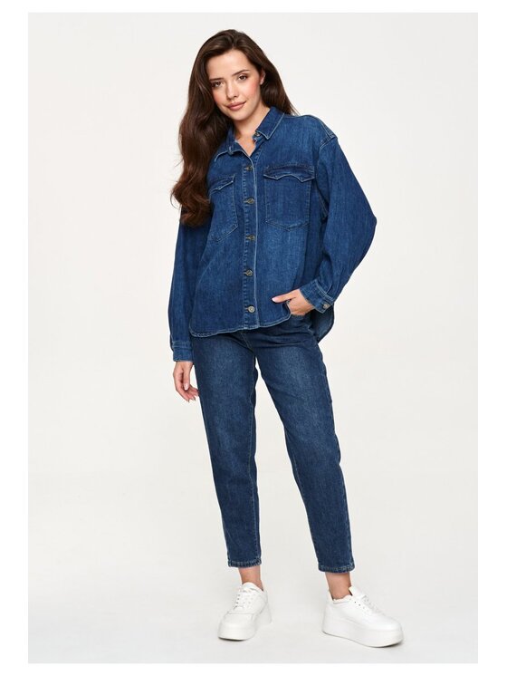 Makadamia Makadamia Koszula jeansowa C71 Granatowy Baggy Fit