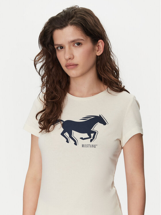 Mustang Mustang T-krekls Loa 1016136 Écru Slim Fit