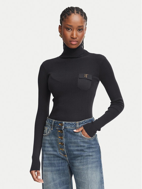 Elisabetta Franchi Krekls ar augstu apkakli MK-05B-66E2-V350 Tumši brūna Slim Fit