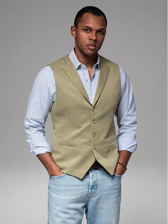 Ombre Ombre Kamizelka garniturowa OM-BLZV-0144 Zielony Slim Fit